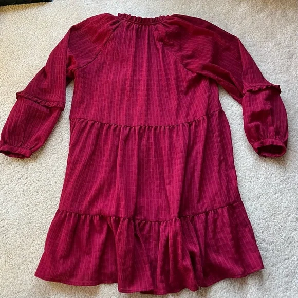Mare Mare X Anthropologie Anne Lined Dark Red Tiered Ruffled Dress - M - EUC - Picture 4 of 8